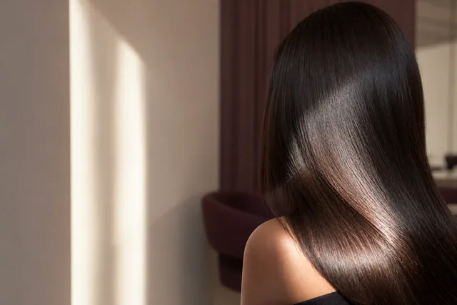 Capelli castani luminosi dopo un delicato servizio glossing